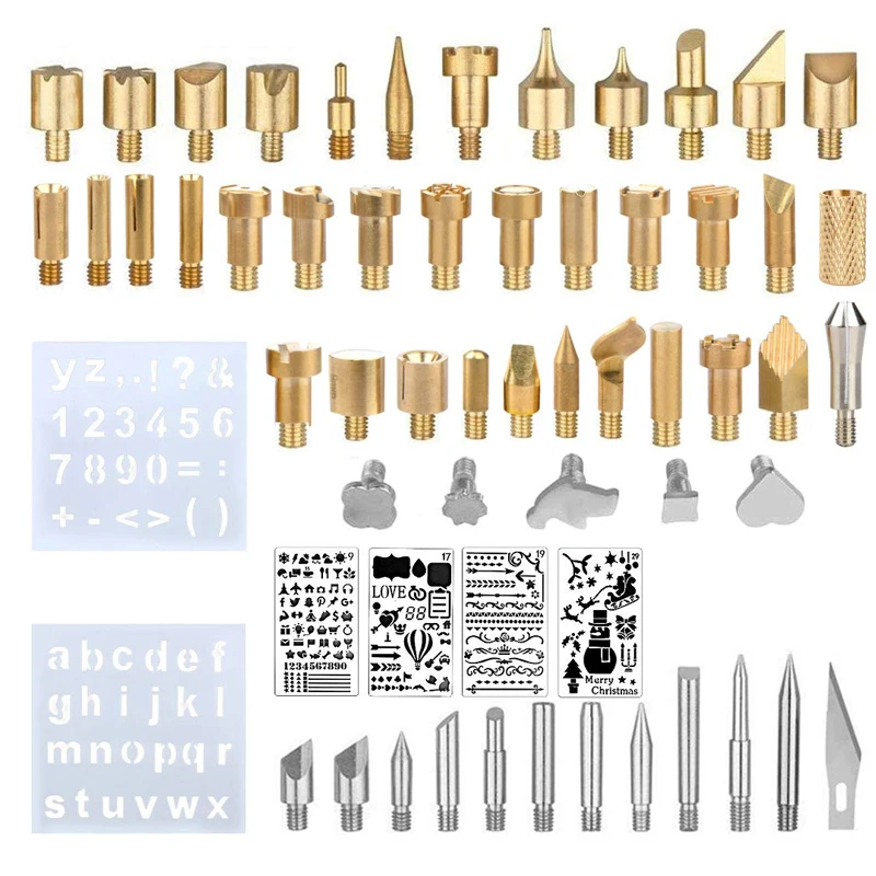 61 шт. электрик деревообрабатывающий инструмент для резьбы по дереву, инструмент для пирографии, трафарет для тиснения, набор ручек для пайки, набор сварочных наконечников для Diy