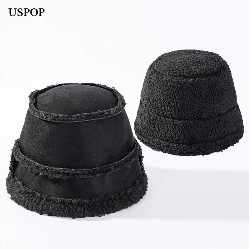 USPOP, новинка, зимние шапки из овечьей шерсти, женские шапки, лоскутные замшевые шапки, женские толстые теплые шапки