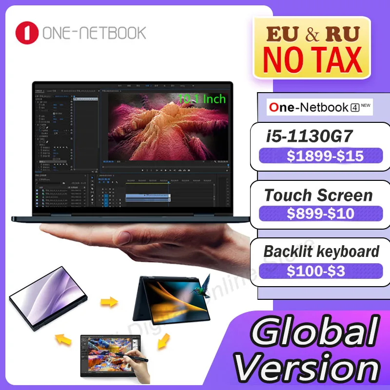 Глобальная Версия One-нетбук 4 карманный ноутбук i5 1130G7 16G 512/1T SSD 10 1 дюймов сенсорный