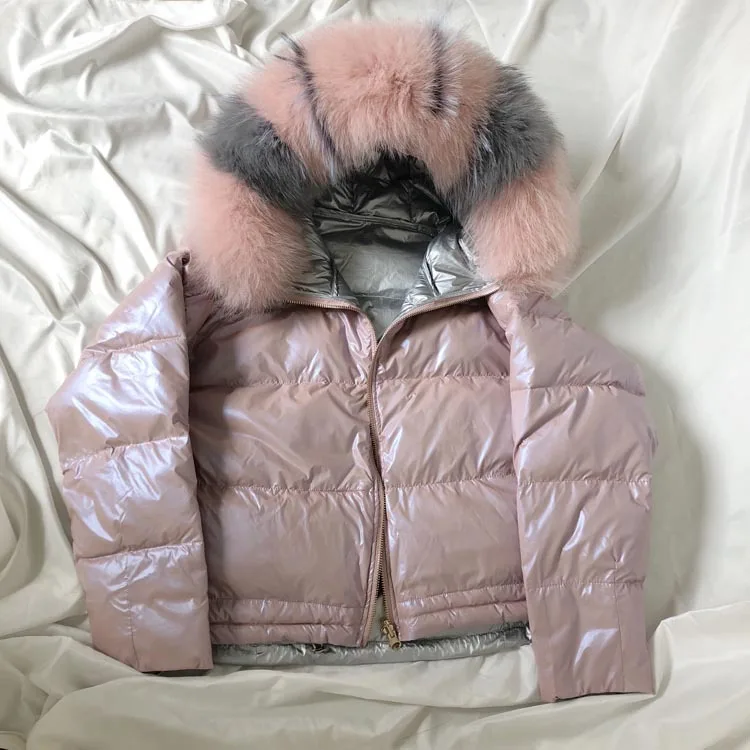 Стиль, Брендовое пуховое пальто золотого и серебряного цвета с большим меховым воротником, свободный пуховик, пуховик, женская зимняя куртка