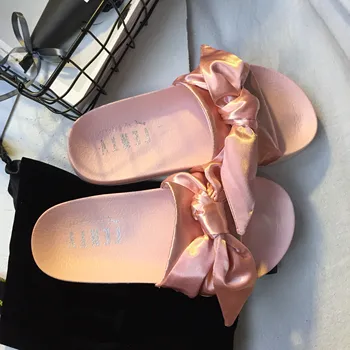 

Pumax Fenty Bandana Slide Silk bow slippers pink Women's outdoor casual shoes