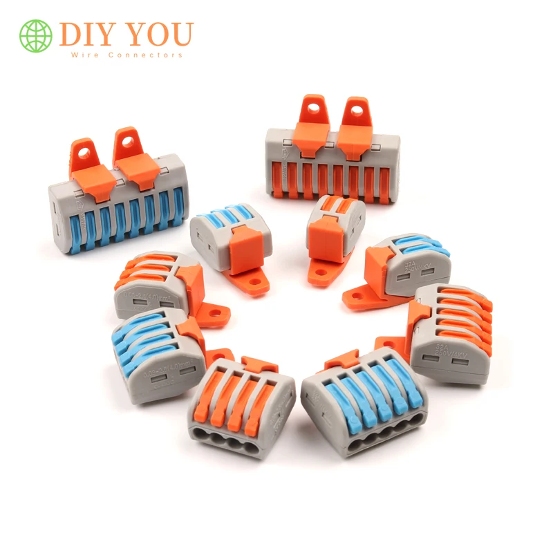 

30/50/100PCS Home Quick Power Wire Connector Electric Cable Connector Plug-in Conductor Terminal Block With Fixing Accessories