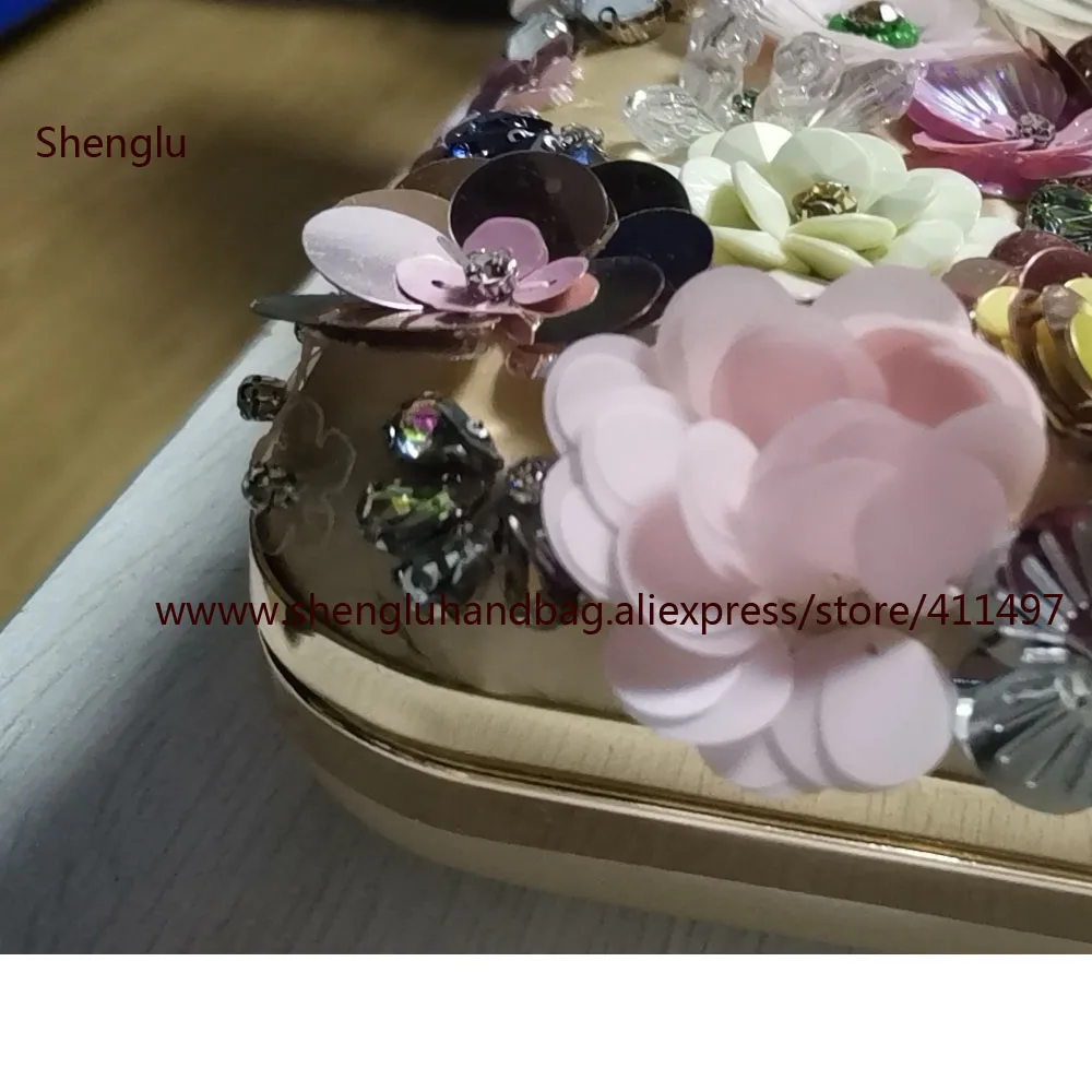 Shenglu, высокое качество, шелковый атлас, золотой цвет, цветок шампанского, блестящий кристалл, шикарные клатчи, кошельки для свадебной вечеринки