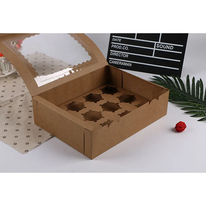 10Pcs 12 Cup Muffin Cupcake Kraft Paper Cake Box Wedding Favor Birthday Party Dessert Packaging Paper Holder In Round Hole White