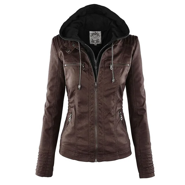 Faux Leather Hooded Women Zipper Coat 2021 New Stylish Long Sleeve Solid Color Autumn Motorcycle Jacket Clothes for Women 2