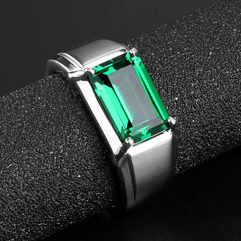 Fashion cool green crystal emerald gemstones rings for men white gold silver color jewelry bague ring party accessories gifts Fashion cool green crystal emerald gemstones rings for men white gold silver color jewelry bague ring party accessories gifts