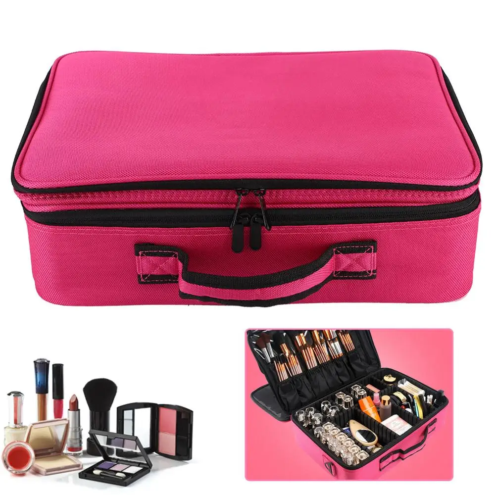

Makeup Bag Three-layer Cosmetic Bag Large Capacity Cosmetic Box Cosmetic Tool with Pull-rod Box Embroidery Beauty Articles