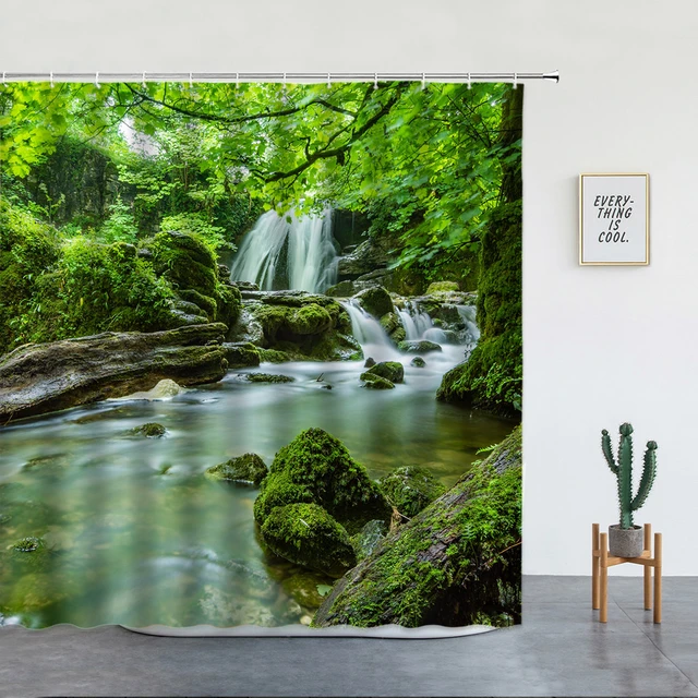 Primavera foresta cascata tenda da doccia alberi piante verdi fiume  paesaggio naturale poliestere decorazioni per il bagno tende con ganci -  AliExpress