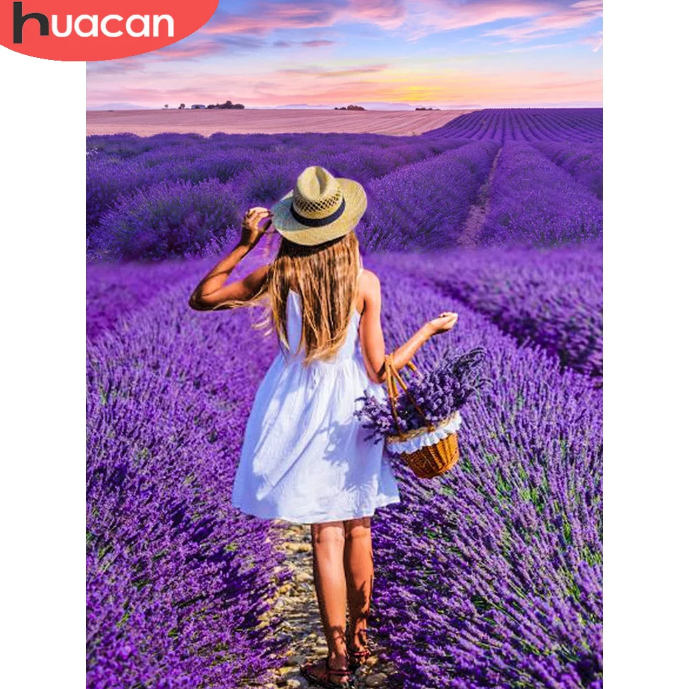 HUACAN 5D Diy Diamond Painting Woman Mosaic Lavender Cross Stitch Decoration For Home Handmade Gift | Дом и сад
