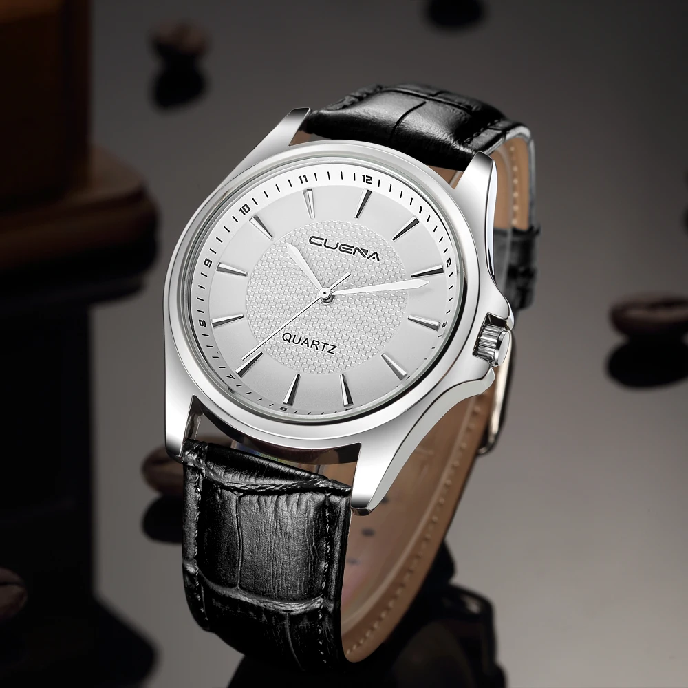 CUENA watches top luxury brand mens watch Leather Band Analog Quartz Vogue Wrist Watches relogio masculino