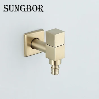 

Nordic light luxury brushed gold brass 4 points square washing machine single cold gold in-wall mop pool small faucet