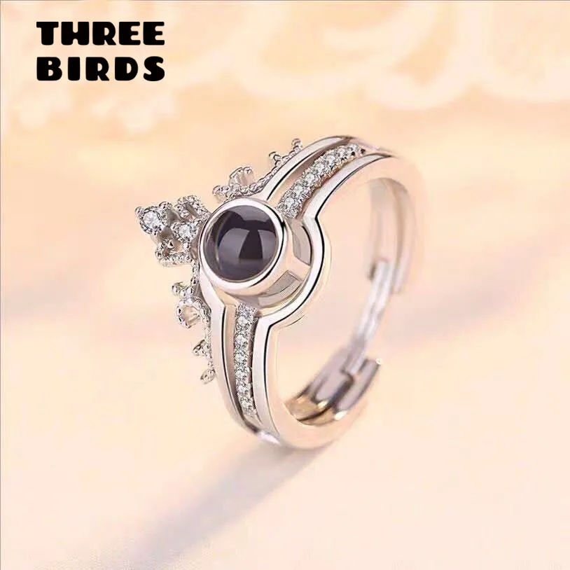 

Trendy Cubic Zirconia Projection Love Rings Luxury i Love You Adjustable Open Rings Set For Women Wedding christmas Jewelry