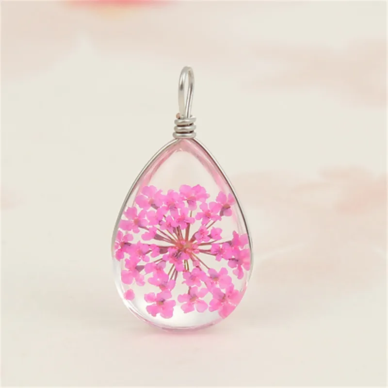 

DoreenBeads Fashion Real Dried Flower Transparent Pendant Glass Globe Bubble Bottle Charms Drop Colorful DIY 25mm x 13mm, 1 PCs