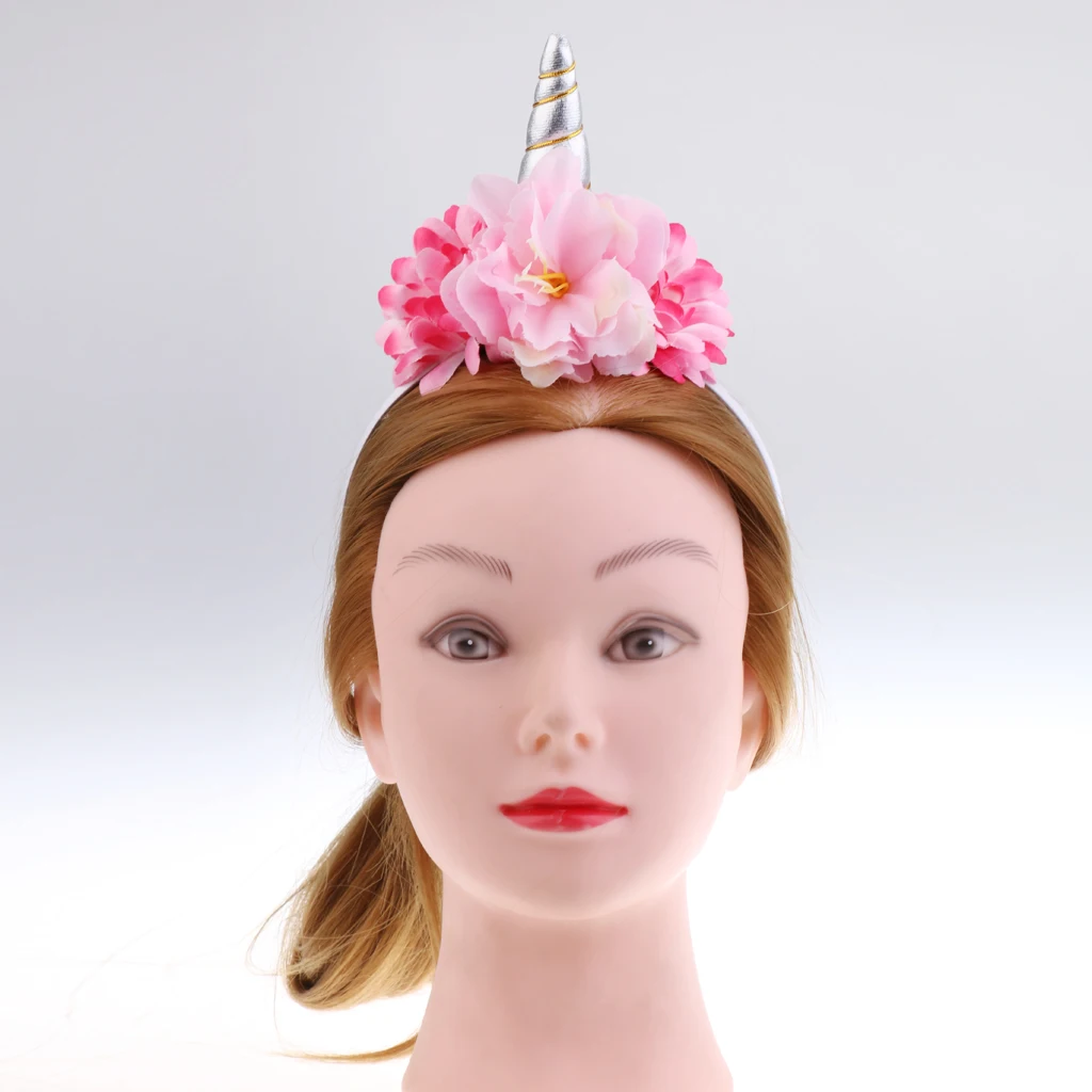 Festival Christmas Decorative Unicorn Horn Pink Rose Flower Pony Hair Hoop Party Kids Headband Dress up Cosplay Novelty Gift