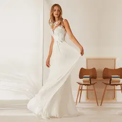 Eightale пляжное свадебное платье-бохо 2019 аппликация из кружева и шифона, прямое детское платье с круглым вырезом, индивидуальный заказ