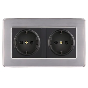 

2 Jack Port 250V 16A Power Socket 146 Type Wall Socket Charger German Type Electrical Power Socket EU Plug (Black)
