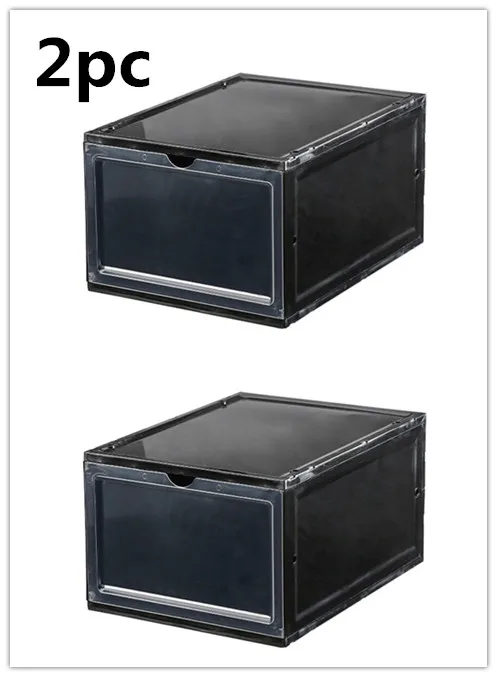 Black -2pcs 2 шт большие складные коробки для обуви с откидной крышкой, дизайнерские многофункциональные пылезащитные герметичные ящики для хранения, Комбинируемые Органайзеры - Цвет: Black -2pcs