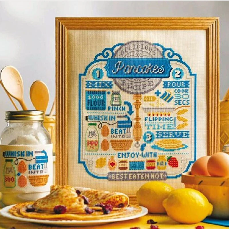 

Pancakes cross stitch package still life 18ct 14ct 11ct cloth cotton thread embroidery DIY handmade needlework