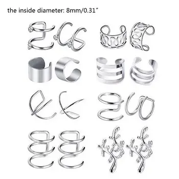 

8 Pairs of Ear Cuff Helix Cartilage Clip On Wrap Earrings Non-Piercing Ear Clips U90E