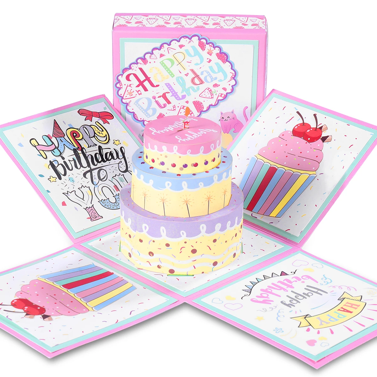 Details about   3D Paper Birthday Cake Box Surprise Wish Card Explosion Box Birthday Gift Box 