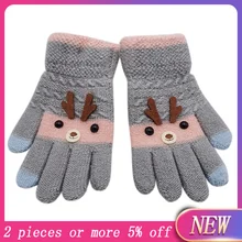 Детские перчатки, Горячая Распродажа, Рождественские Зимние Детские теплые вязаные перчатки с мультяшным оленем из смешанных цветов, перчатки с пальцами# N4