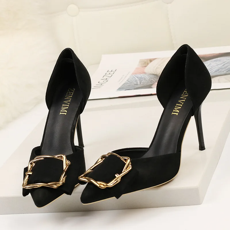 

QSR 9CM PUMPS Europe and America sexy super high heel stiletto pointed shallow mouth hollow single shoes women's sandals