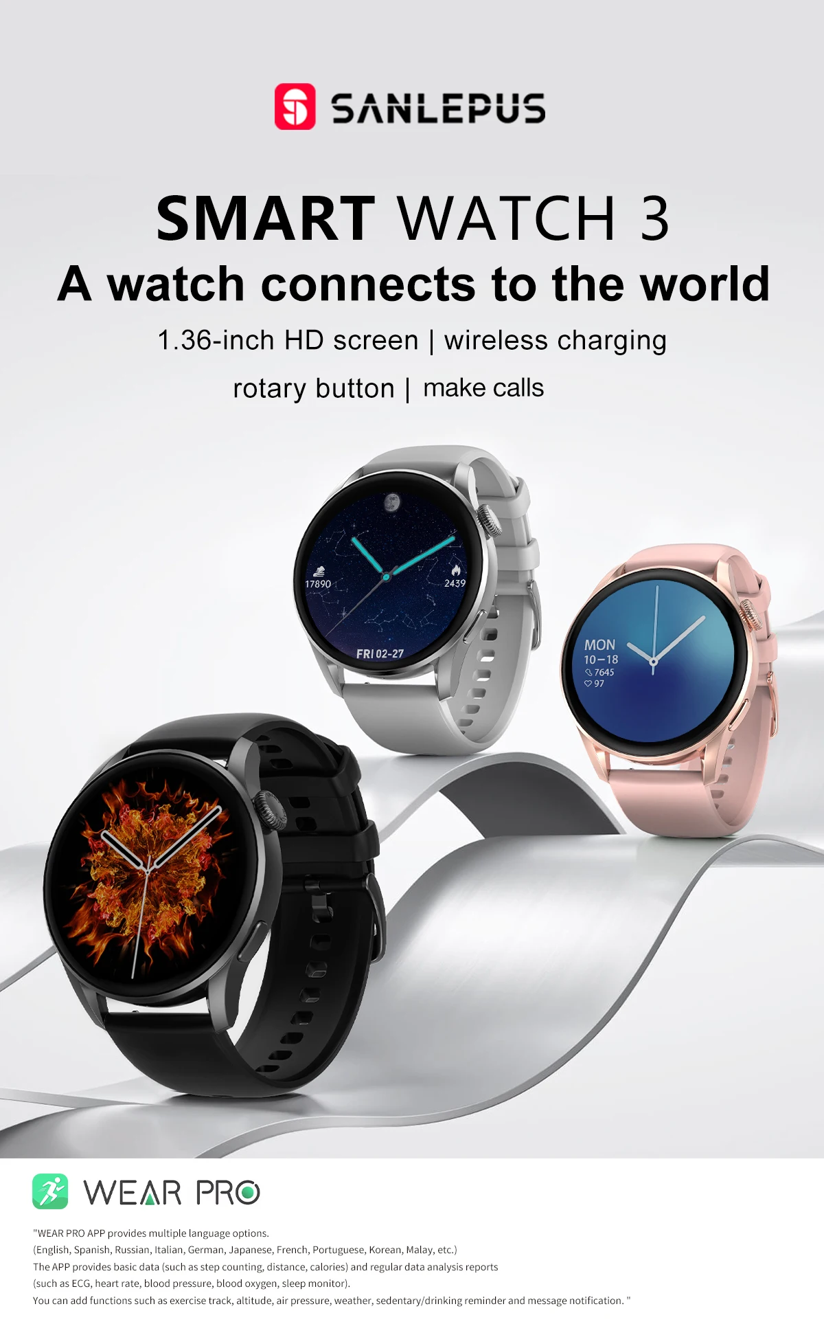 2021 NEW SANLEPUS Smart Watch Women Men Smartwatch Fitness Bracelet IP68 Waterproof Wireless Charging For Android Apple Huawei
