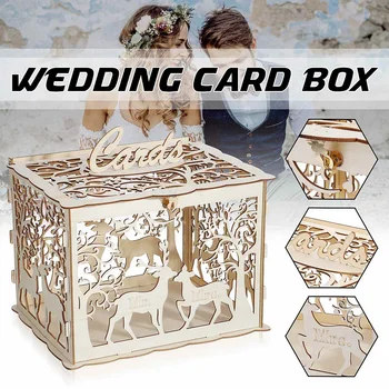 

DIY Wooden Wedding Card Box Wedding Money Box Wooden Gift Case Gold Lock Wedding Birthday Party Anniversary Home Decor