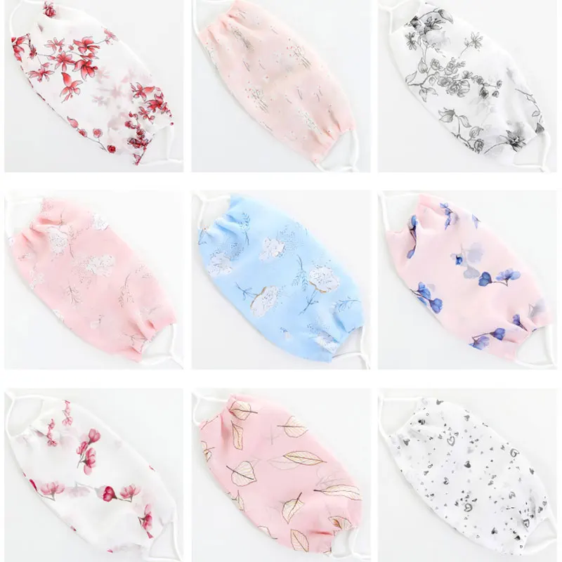 Adjustable Chiffon Masks Thin Section Summer Ear Buckle Breathable Sunshade Floral Mouth Masks Women Elegant Mouth-muffle Covers