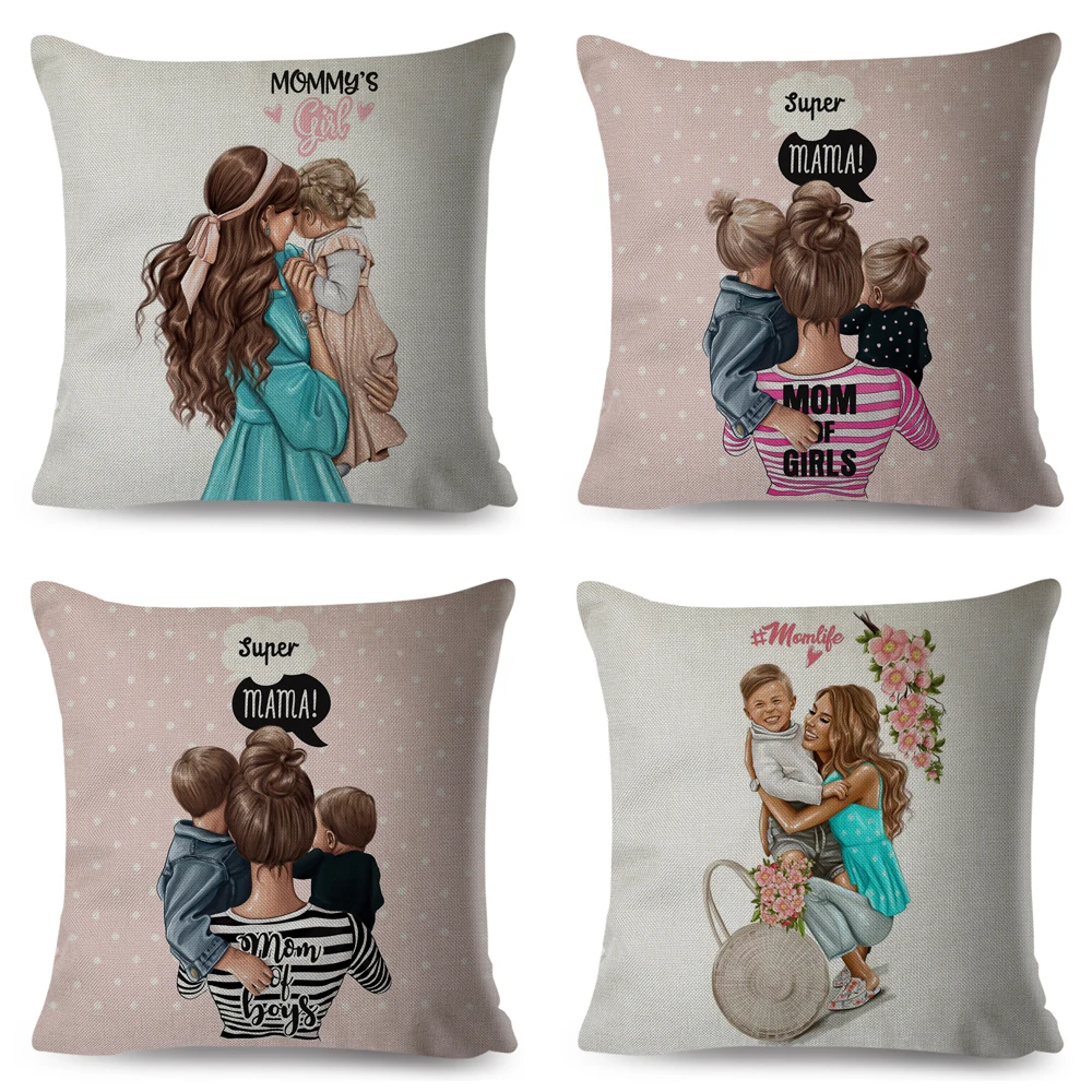 Модная Милая мультяшная Подушка Super Mama 45*45 см, наволочка, наволочка, чехол для подушки, домашний декор, супер Чехол для мамы, дивана, льняная, для папы