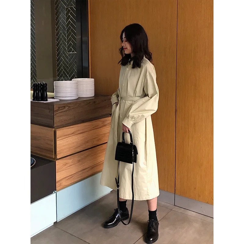 

Versitile Long Sleeve Shirt Dress Women's 2019 Early Spring New Style Casual Laziness Loose-Fit Mid-length Tops