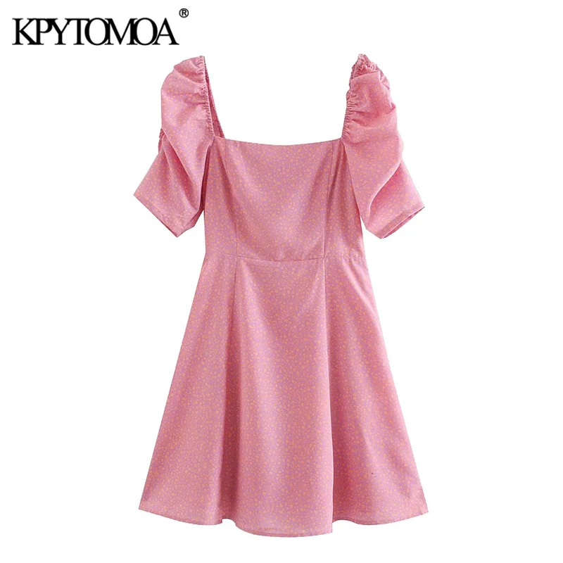 KPYTOMOA Women 2020 Sweet Fashion Floral Print Mini Dress Vintage Puff Sleeves Side Zipper Back Elastic Female Dresses Vestidos KPYTOMOA Women 2020 Sweet Fashion Floral Print Mini Dress Vintage Puff Sleeves Side Zipper Back Elastic Female Dresses Vestidos