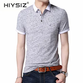 

HIYSIZ Brand fashion Casual Streetwear men t shirt Print short sleeve men shirts Turn-down collar t shirt For male summer H2002