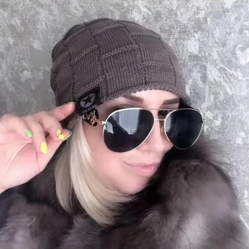Ny unisex fleecefodrad stickad ull Varm vinter Tjock Mjuk Stretchhatt för män och kvinnor Mode Skullies & Beanie_voghion.com