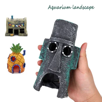 

Small Aquarium Sponge Bob Decoration Pineapple House Squidward Easter Island Fish Tank decoration Spongebob Figures Decor