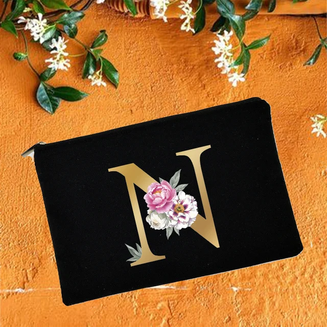 Bridesmaid Makeup Bags Floral Alphabet Print Cosmetic Case Bridal Party Make Up Pouch Necessaries Lady Tote Purse Wedding Gifts W05722-TBBK-D