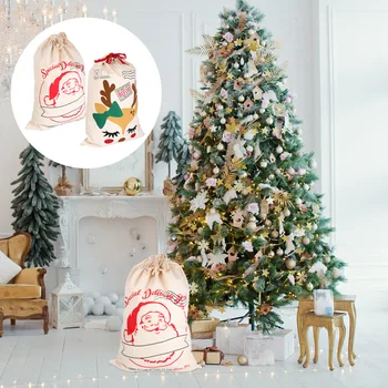 

2Pcs Christmas Drawstring Gift Bags Party Favor Pouch Canvas Storage Bags