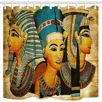 

3D Digital Printing Egyptian Queen King Prince on Papyrus Shower Curtain, Waterproof Polyester Fabric Ancient Egypt Bathroom