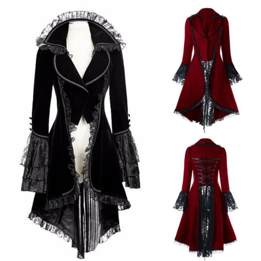 

Renaissance Victorian Woman Gothic Jacket Medieval Steampunk Coat Lace Up Bandage Tuxedo Halloween Party Cosplay Costumes