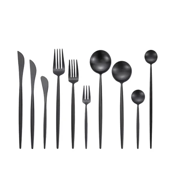 

Stainless Steel Cutlery Tableware Matte Balck Cutlery Set Western Dinnerware Tableware Dinner Set Kitchen Spoon Fork Knife Set