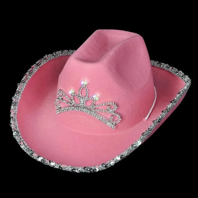 Luminous Tiara Cowgirl Hat Western Style Cowboy Hat Pink Women's