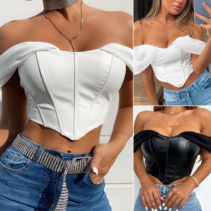PU Leather Solid Patchwork Zip Up Backless Tshirt Crop Tops Autumn Winter Women Fashion Sexy Party Club Outfits |