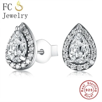 

FC Jewelry 925 Sterling Silver Teardrop Pave Zirconia Stone Stud Earrings For Women Brincos Prevent Allergy Piercing Pendientes