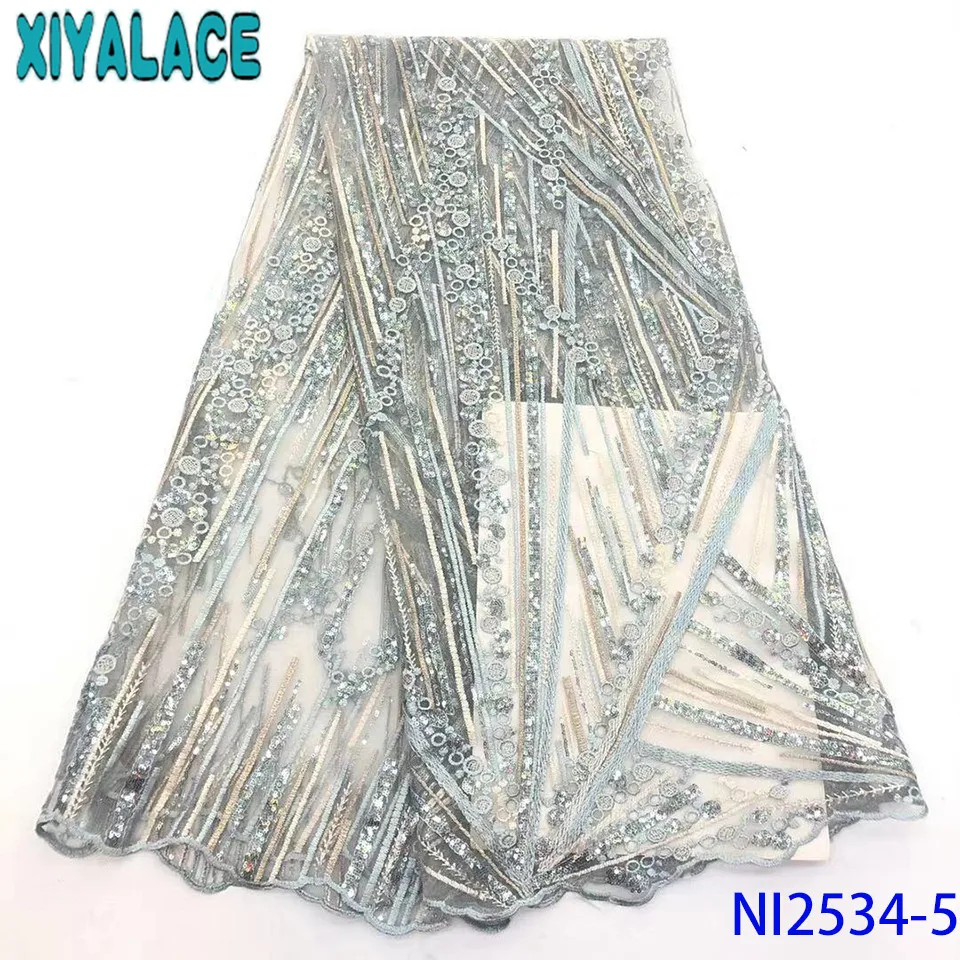 Latest French Nigerian Laces Fabrics High Quality Tulle Lace Fabric African Net Lace with Sequins KSNI2534