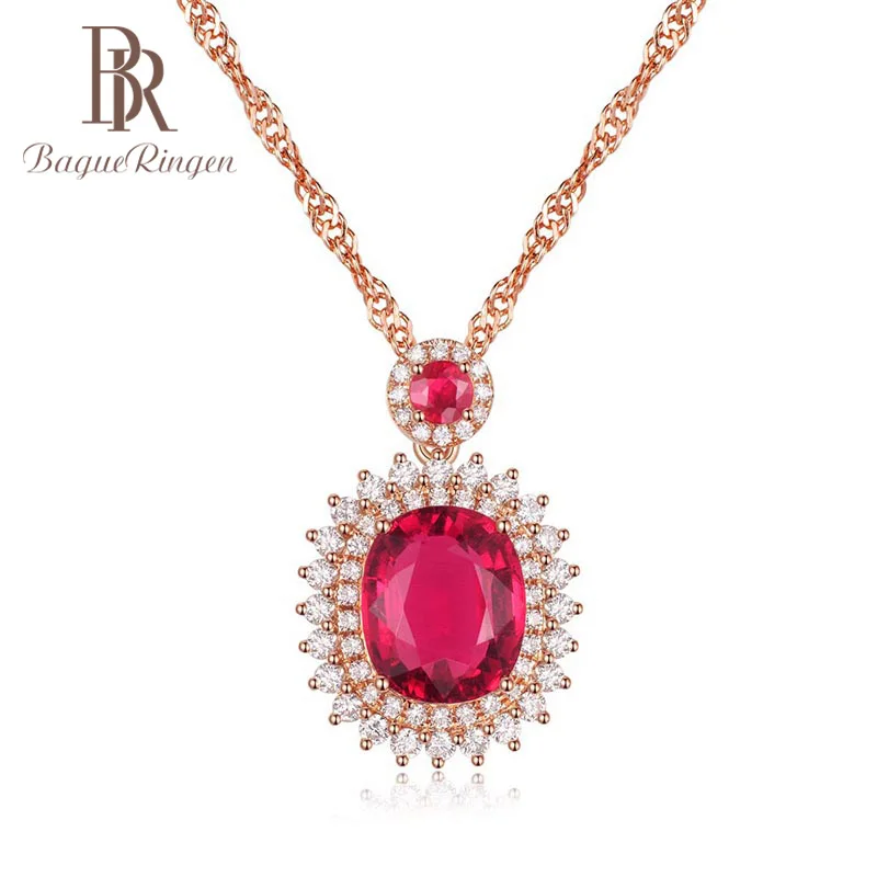 Bague Ringen Luxury style Flower Ruby Necklace For Women NEW Elegant Rose Gold Color Silver 925 Jewelry for Weddings | Украшения и
