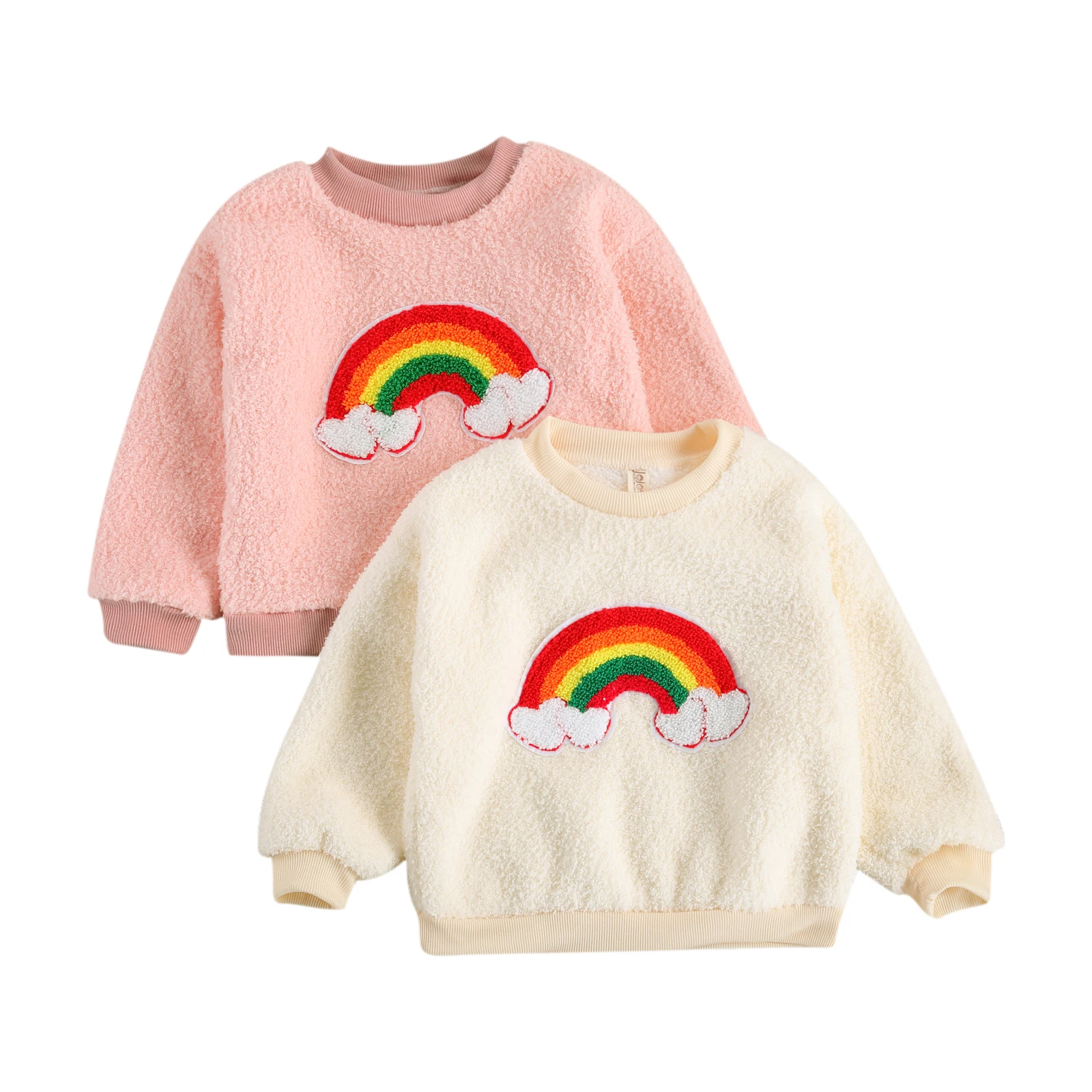 

2020 New Fall Autumn 9M-3Y Toddler Baby Girl Rainbow Heart Clouds Pattern Pink/White Long Sleeve Sweatshirt Top Outfit Clothes