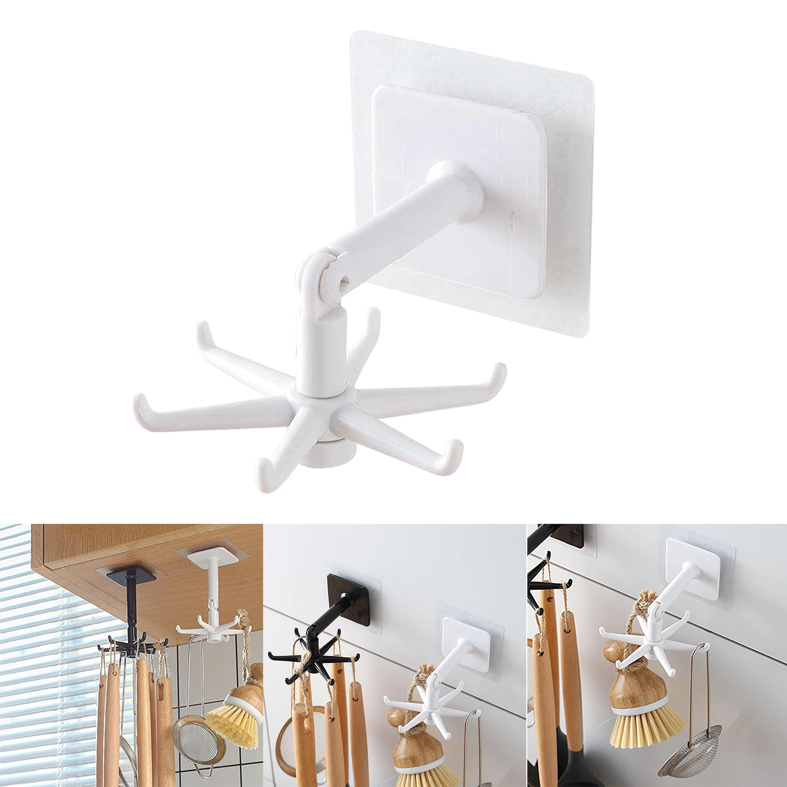 1pc Kitchen Utensil Hanging Rack Organiser Wall Mounted ABS Plastic Hook Hanger