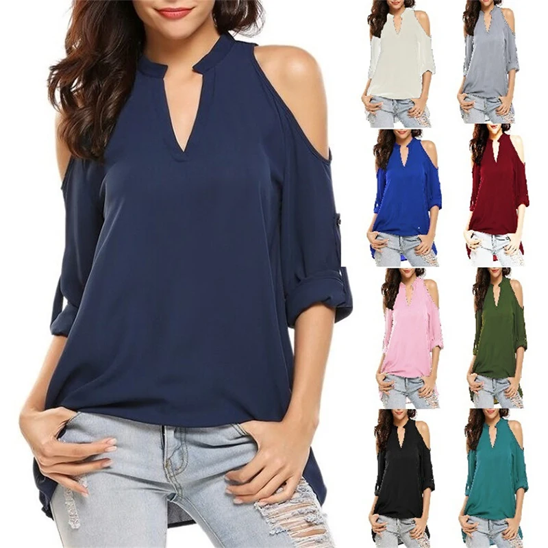 2019 New Women Loose Blouse Shirt Office Ladies Sexy Off Shoulder Top ...