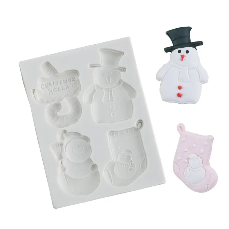 4pcs Christmas Snowman Snowflake Silicone Fondant Mold Cake Chocolate Decorating