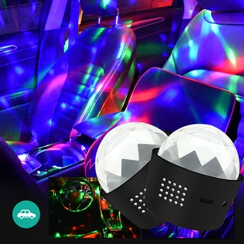 

CARCTR Car Light Sound Control Led Stage Crystal Magic Ball USB Charging Mini Christmas Atmosphere Light Interior Car Lighting